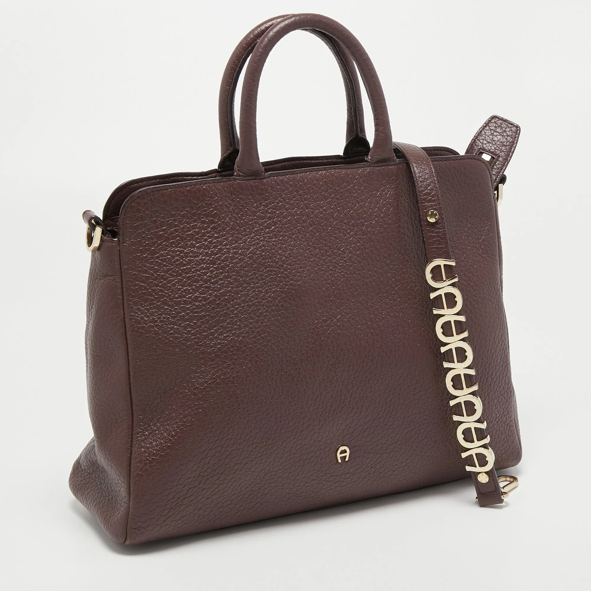 AIGNER Dark Brown Leather Embellished Satchel