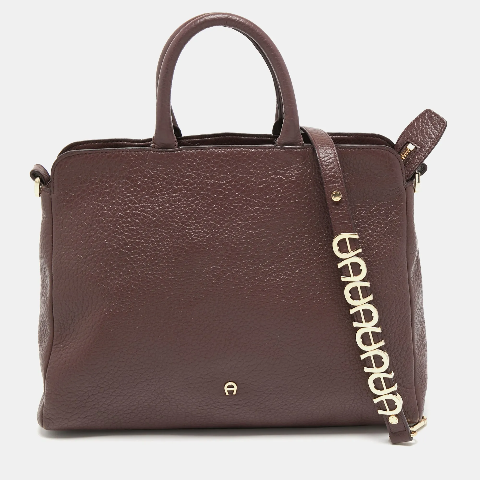 AIGNER Dark Brown Leather Embellished Satchel