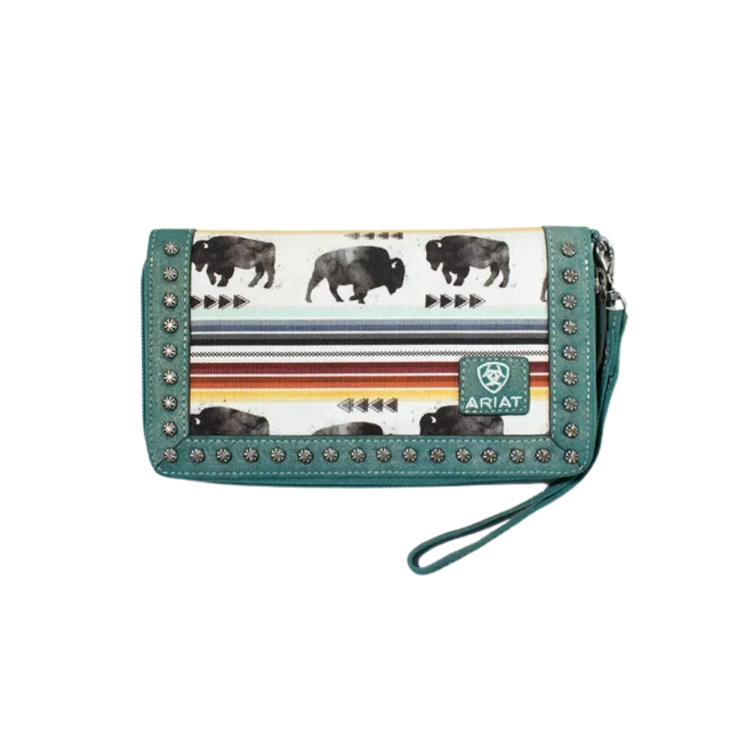 Ariat Women's Buffalo Print Clutch Turquoise Wallet