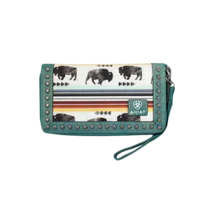 Ariat Women's Buffalo Print Clutch Turquoise Wallet