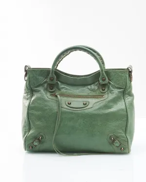Balenciaga Green Leather Giant 12 Velo Motocross Satchel