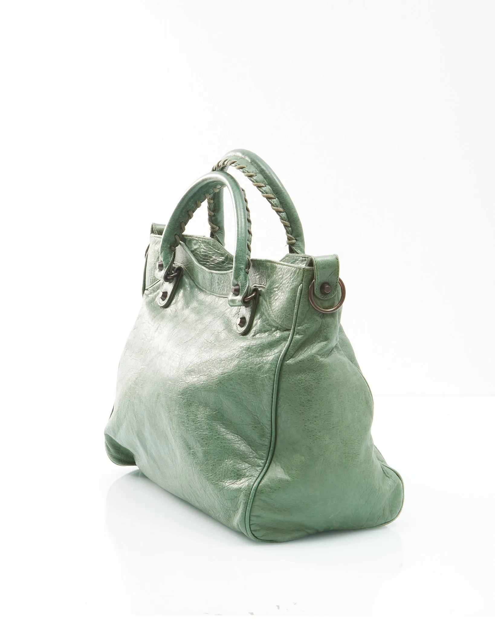 Balenciaga Green Leather Giant 12 Velo Motocross Satchel