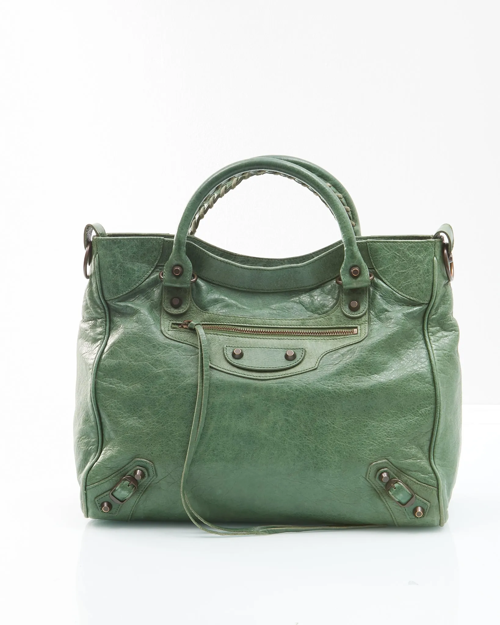 Balenciaga Green Leather Giant 12 Velo Motocross Satchel