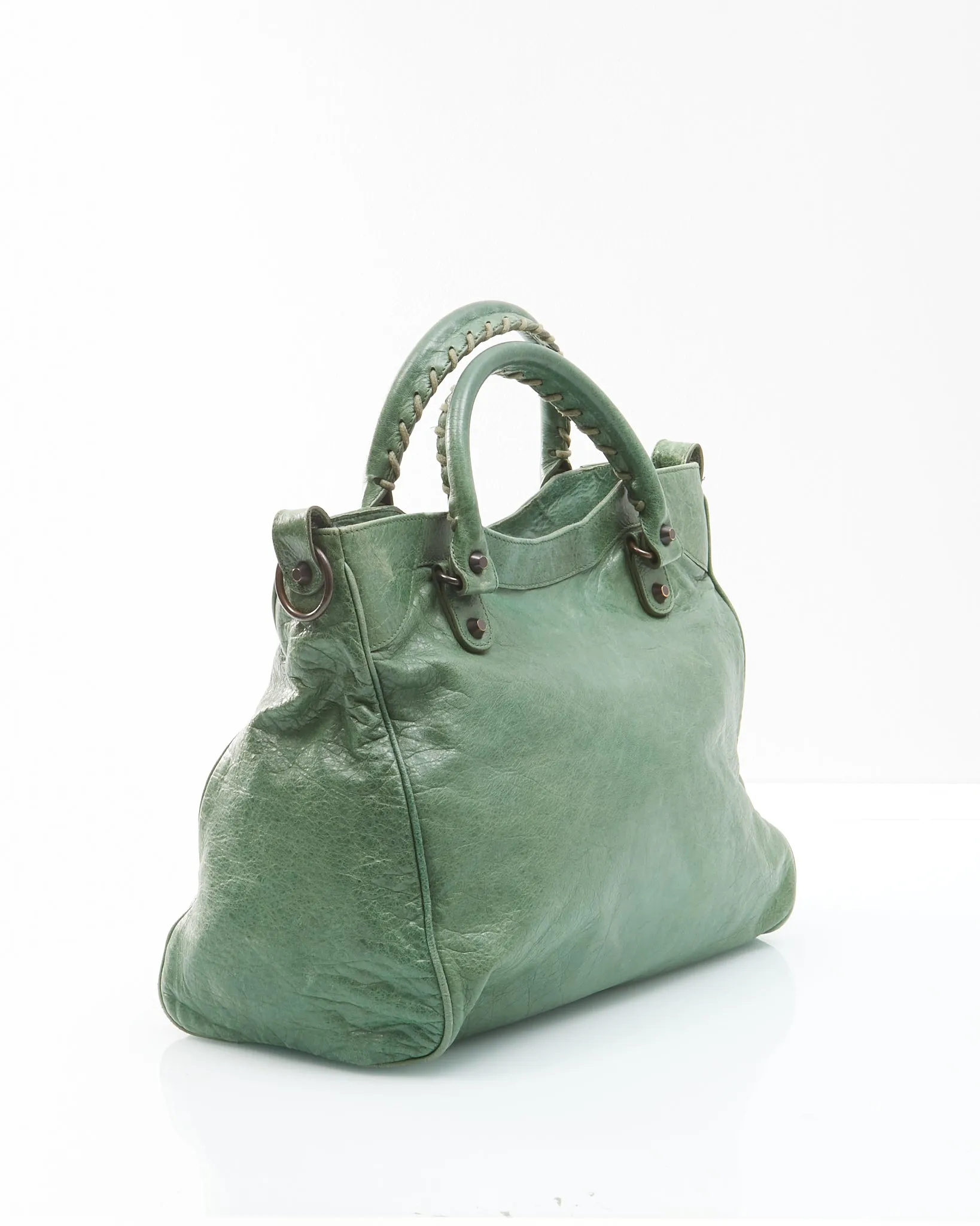 Balenciaga Green Leather Giant 12 Velo Motocross Satchel