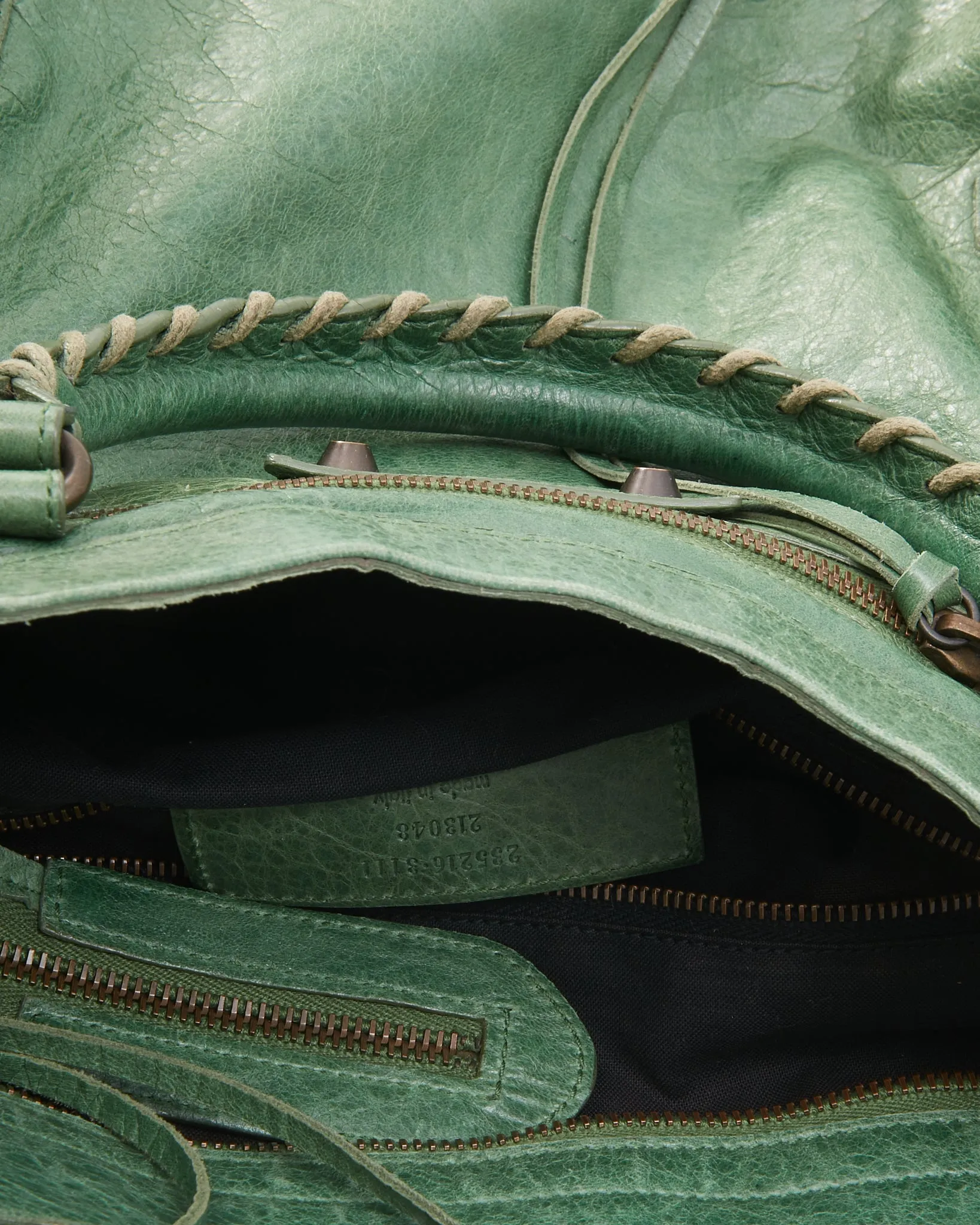 Balenciaga Green Leather Giant 12 Velo Motocross Satchel
