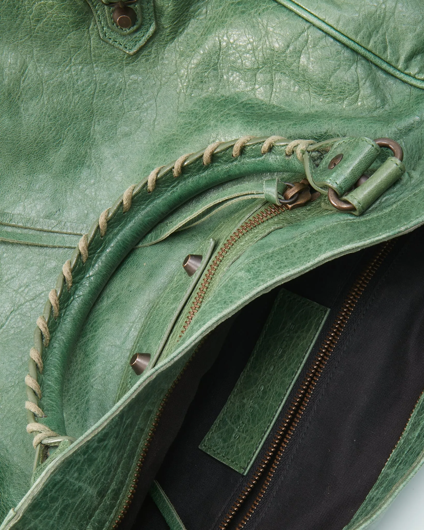 Balenciaga Green Leather Giant 12 Velo Motocross Satchel
