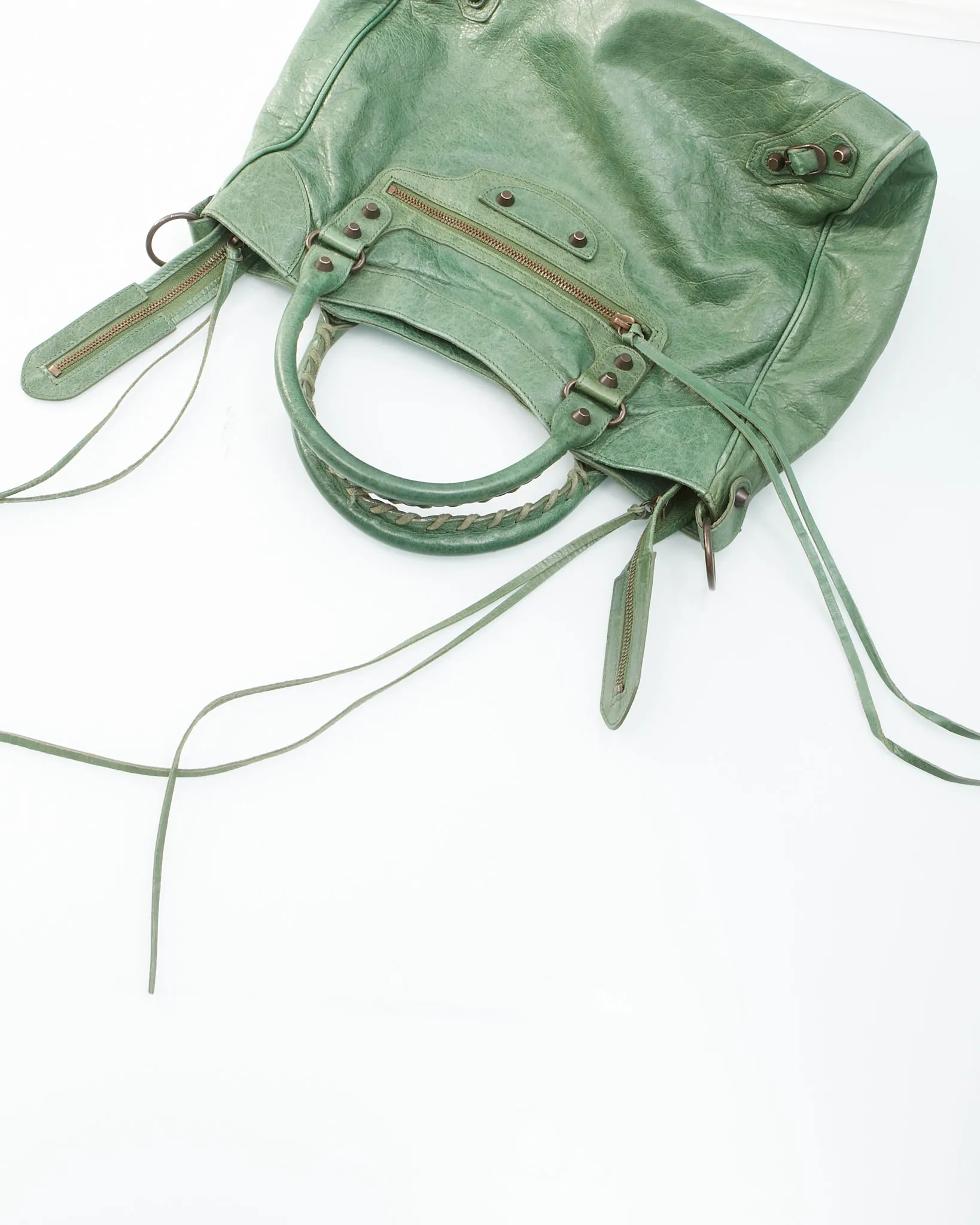 Balenciaga Green Leather Giant 12 Velo Motocross Satchel