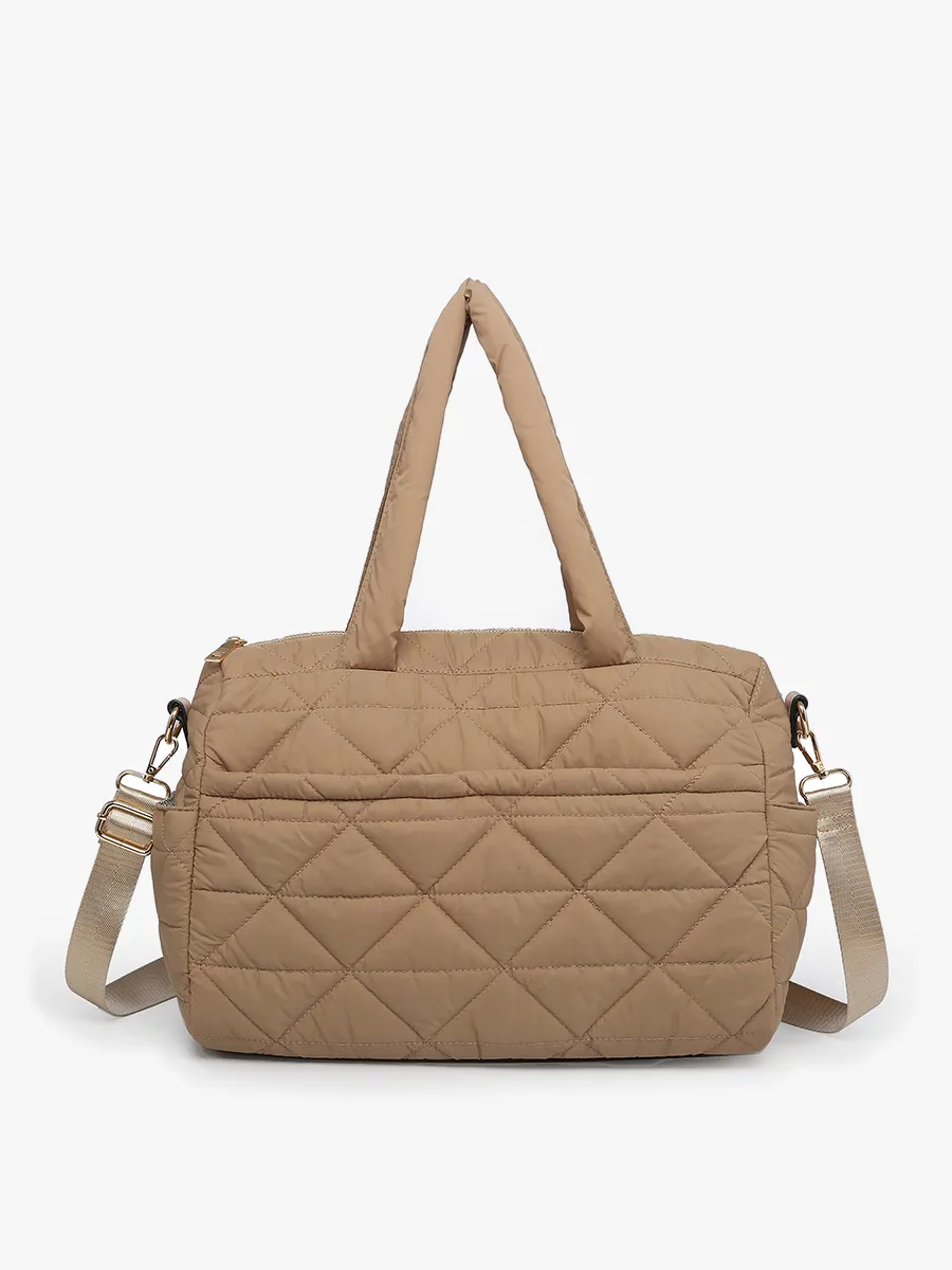 Billie Quilted Nylon Satchel-Grey