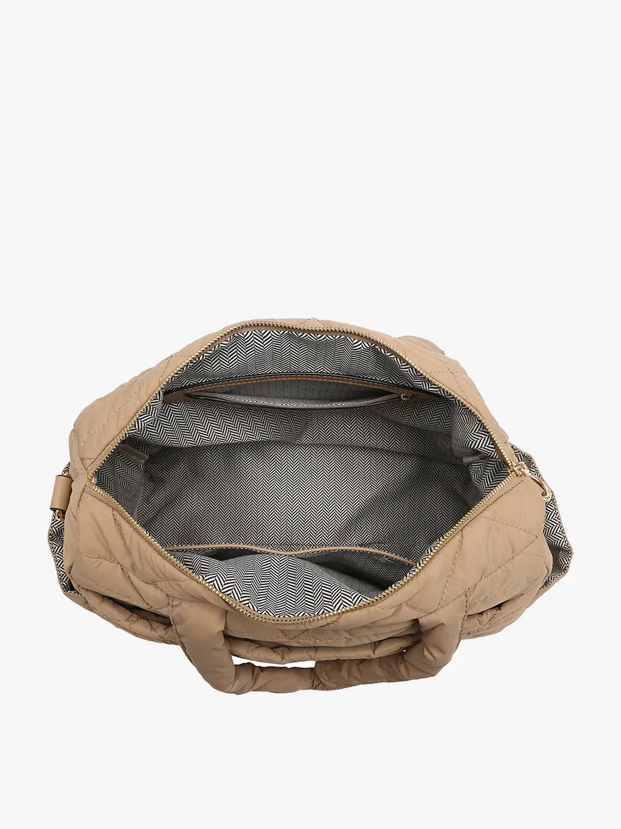 Billie Quilted Nylon Satchel-Grey