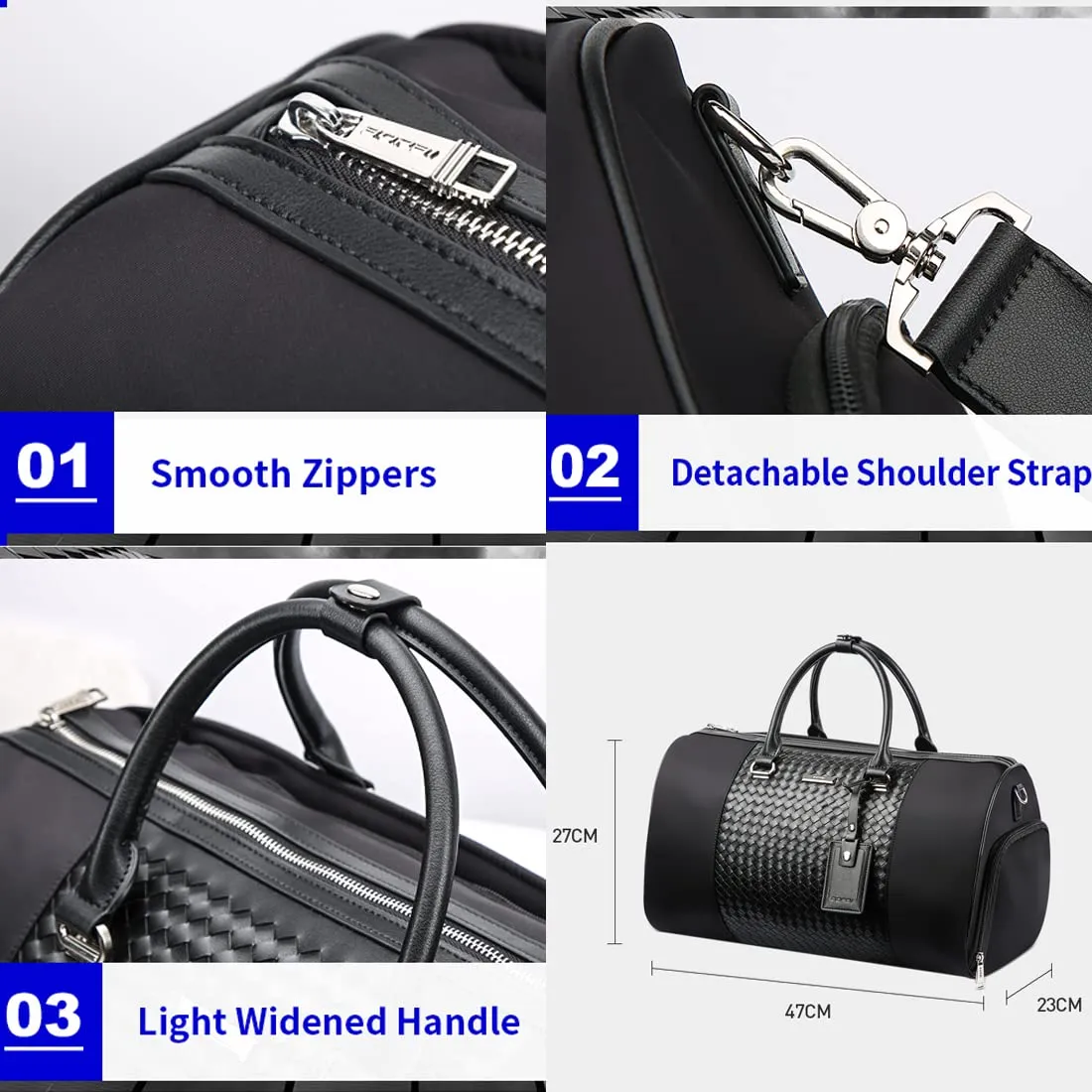 BOPAI Water Resistant Nylon 14 Litre Travel Duffle Bag with Shoe Compartment (Black)
