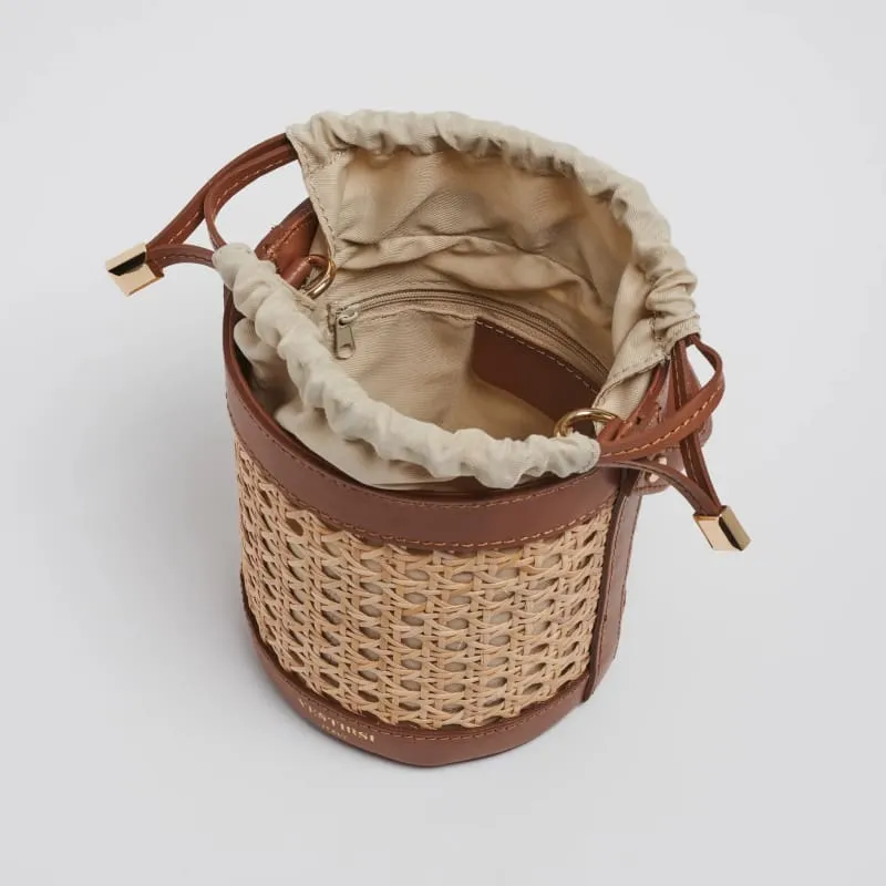 Brittney Rattan Bucket Bag | Tan