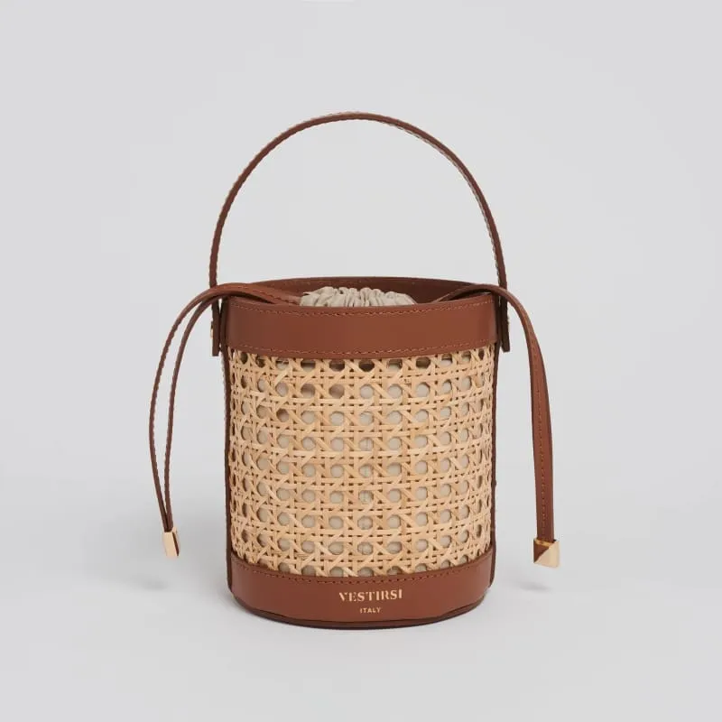 Brittney Rattan Bucket Bag | Tan