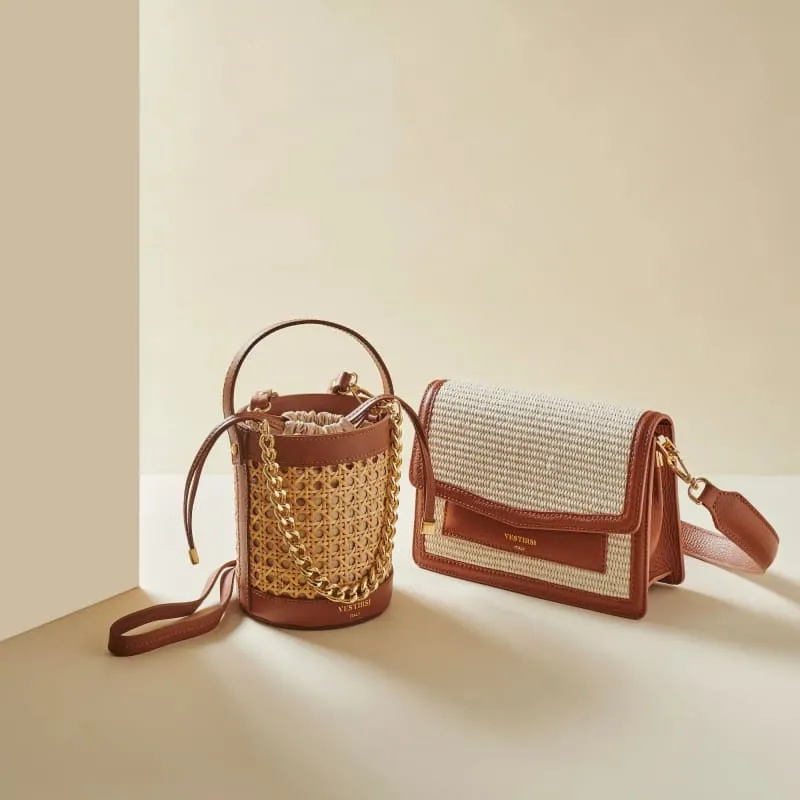 Brittney Rattan Bucket Bag | Tan
