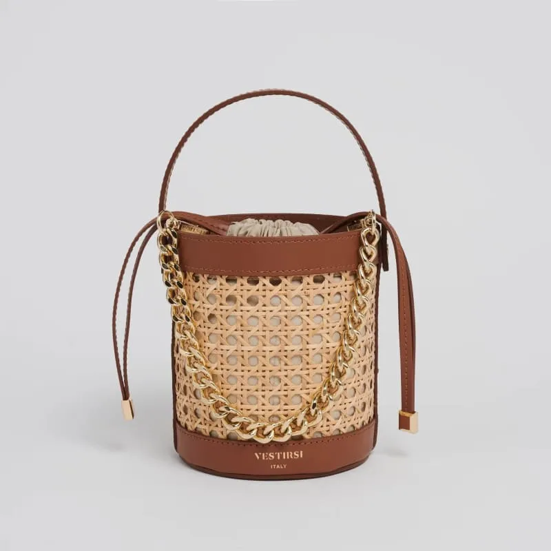 Brittney Rattan Bucket Bag | Tan