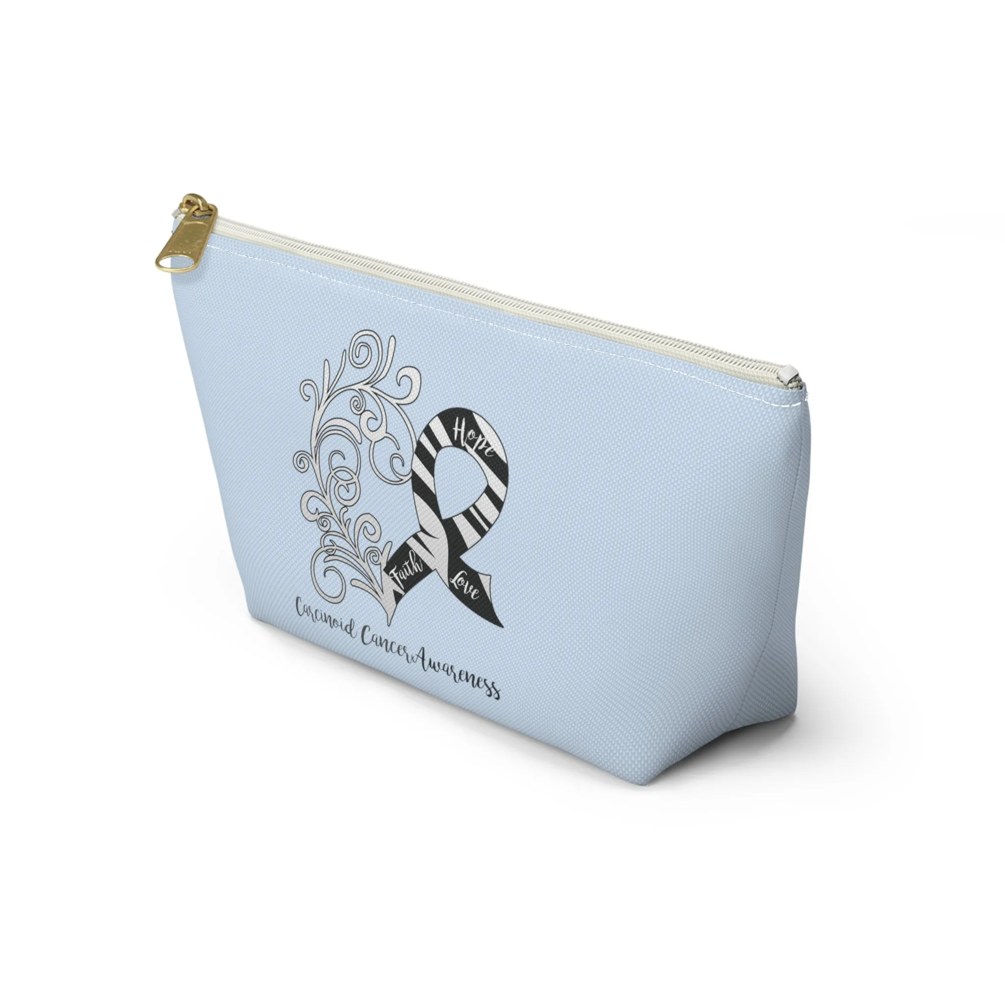 Carcinoid Cancer Awareness Heart Small "Light Blue" T-Bottom Accessory Pouch (Dual-Sided Design)