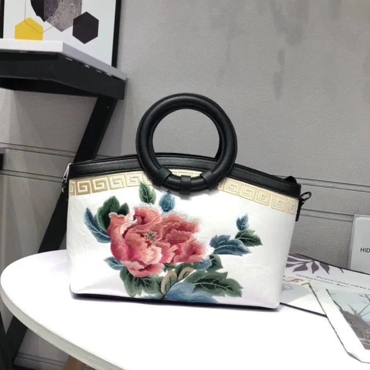 Chinese Style Peony Flower Dumpling Bag Embroidery Handbag