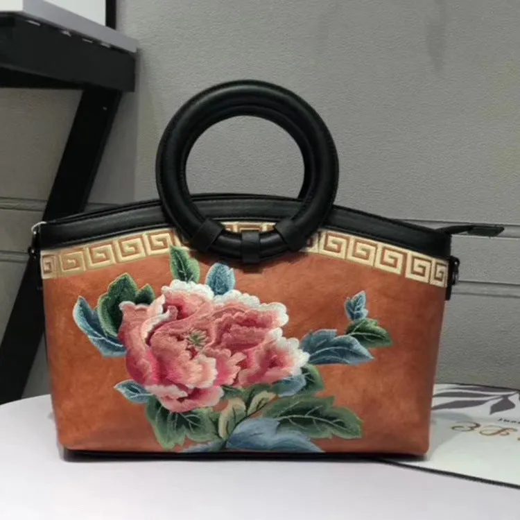Chinese Style Peony Flower Dumpling Bag Embroidery Handbag