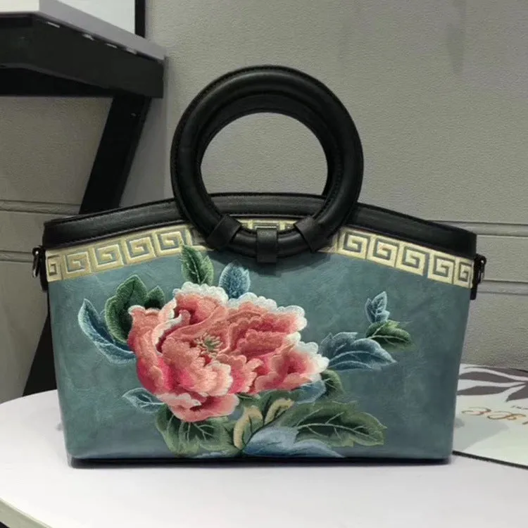 Chinese Style Peony Flower Dumpling Bag Embroidery Handbag
