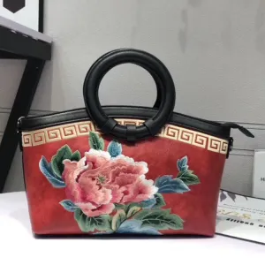 Chinese Style Peony Flower Dumpling Bag Embroidery Handbag