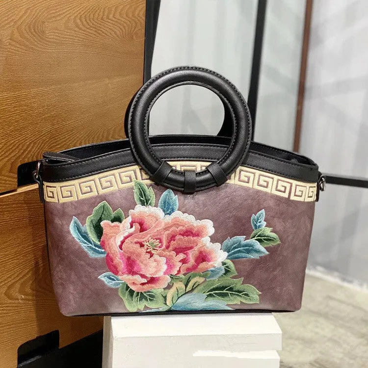 Chinese Style Peony Flower Dumpling Bag Embroidery Handbag