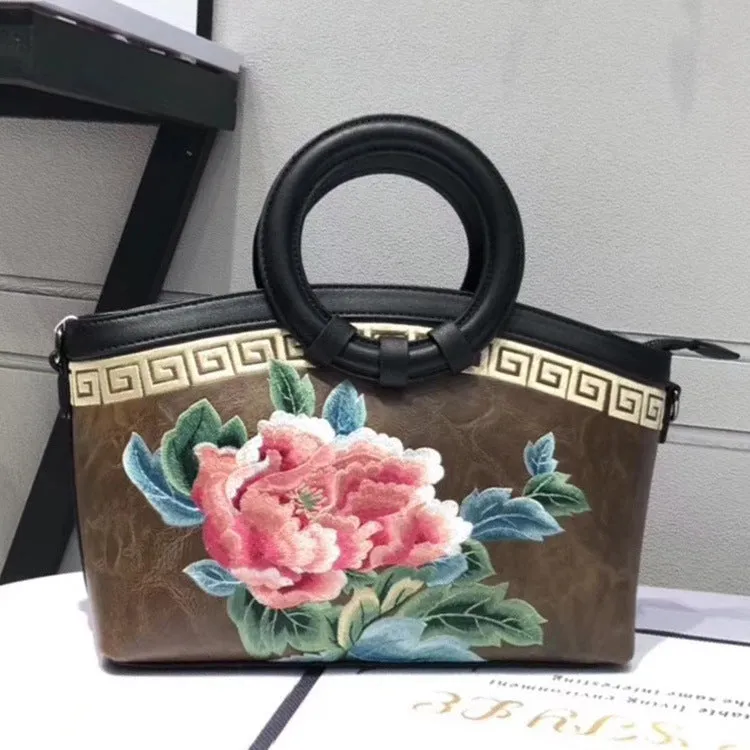 Chinese Style Peony Flower Dumpling Bag Embroidery Handbag