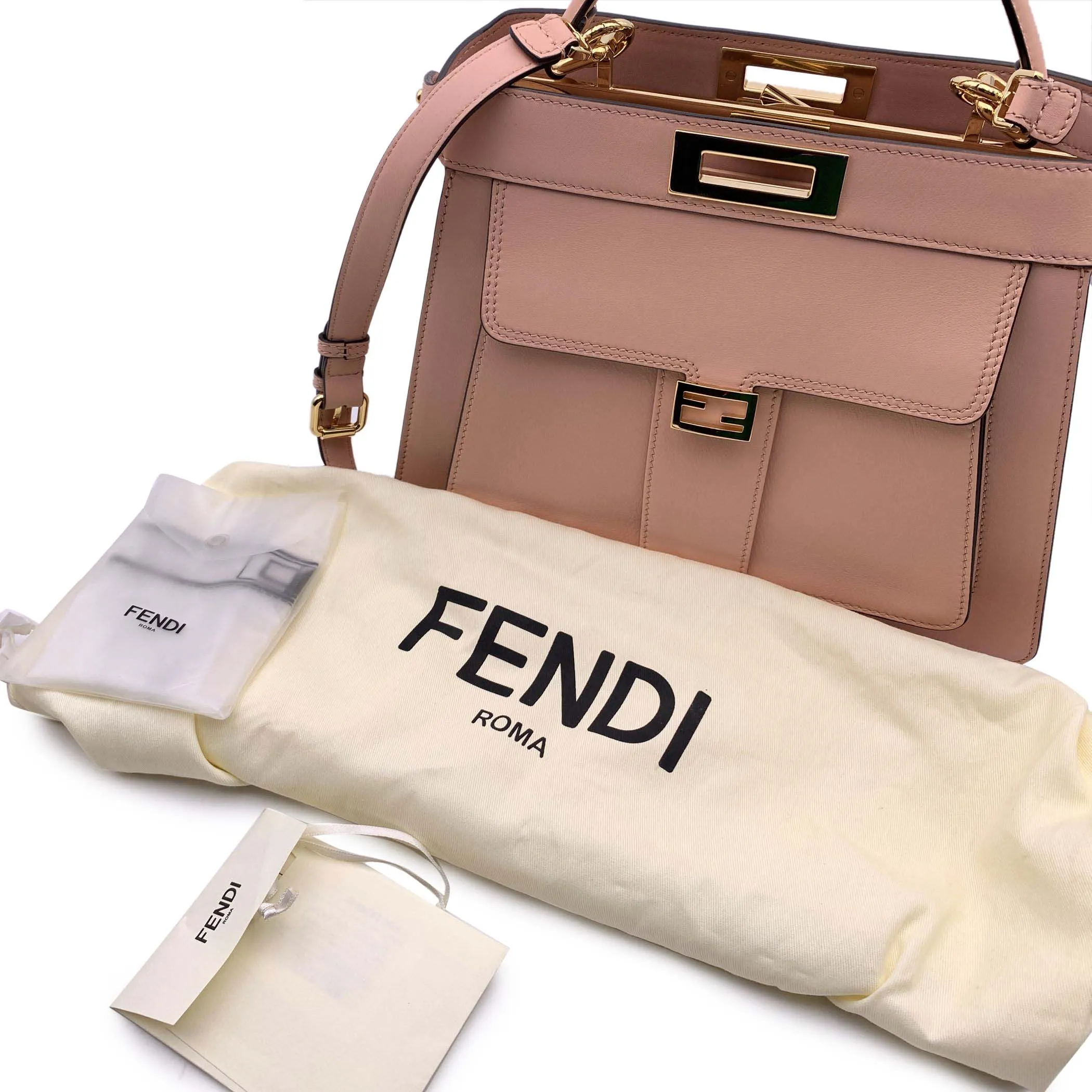 Fendi Pink Leather Peekaboo ISeeU Medium Top Handle Satchel