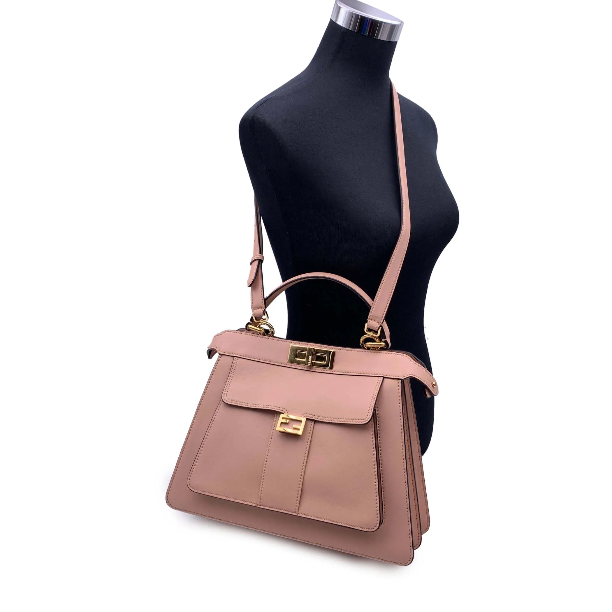 Fendi Pink Leather Peekaboo ISeeU Medium Top Handle Satchel