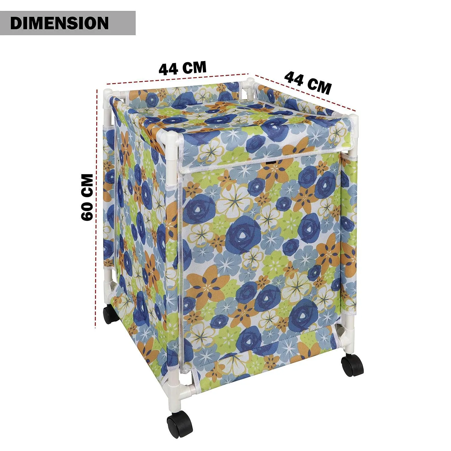 HOKIPO Oxford Fabric Laundry Basket Trolley With Wheels - 60x44x44 cm, Multicolor