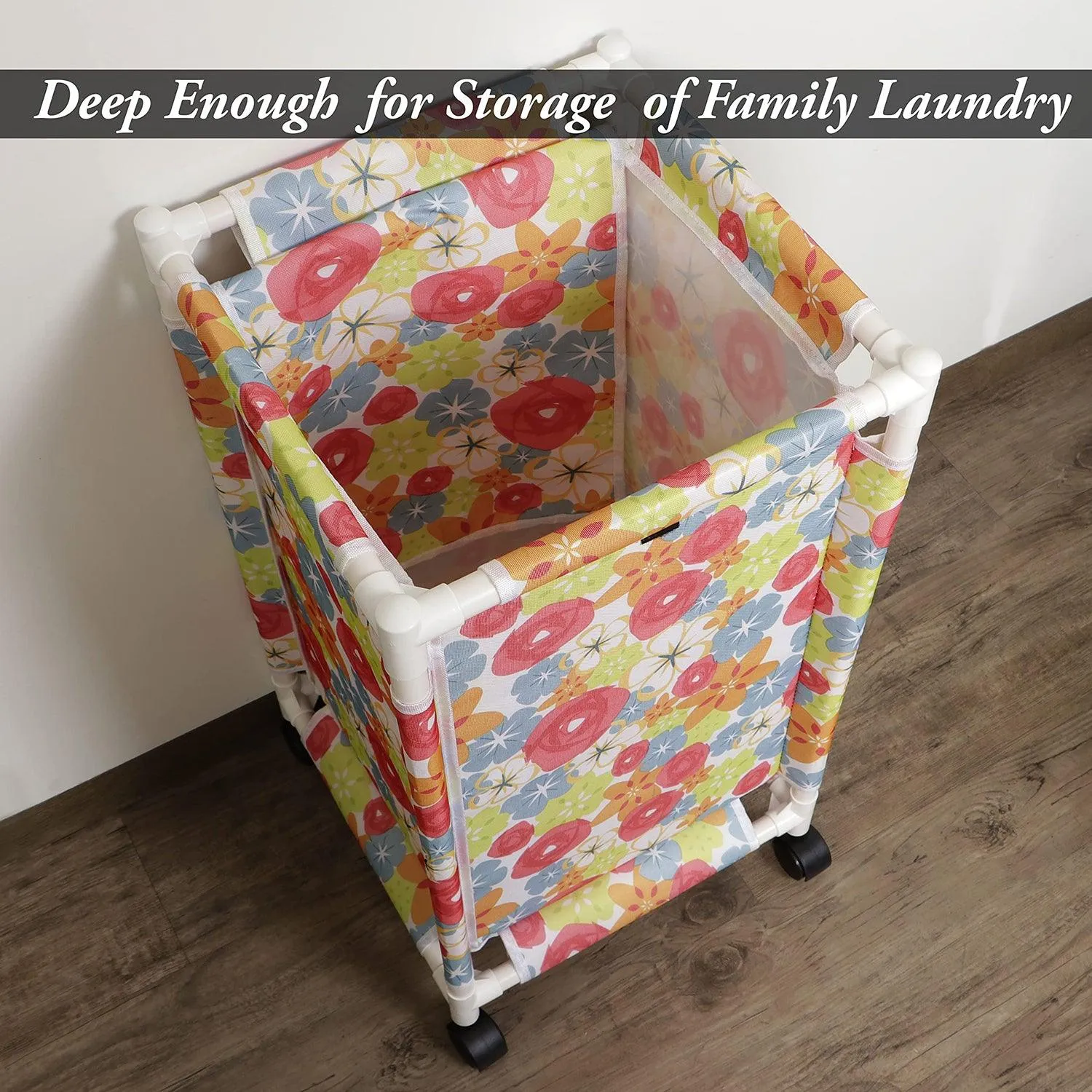 HOKIPO Oxford Fabric Laundry Basket Trolley With Wheels - 65x35x35 cm, Multicolor