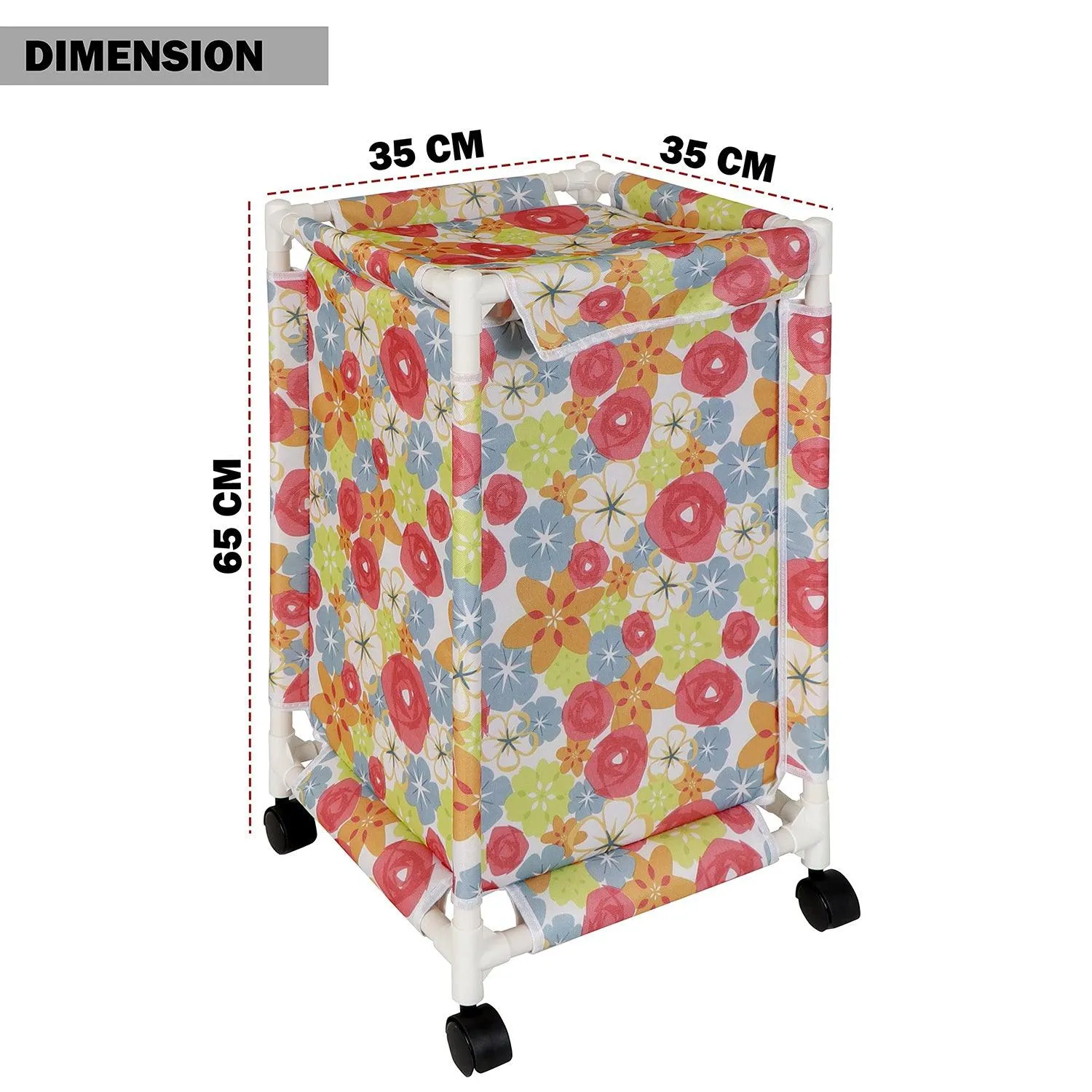 HOKIPO Oxford Fabric Laundry Basket Trolley With Wheels - 65x35x35 cm, Multicolor