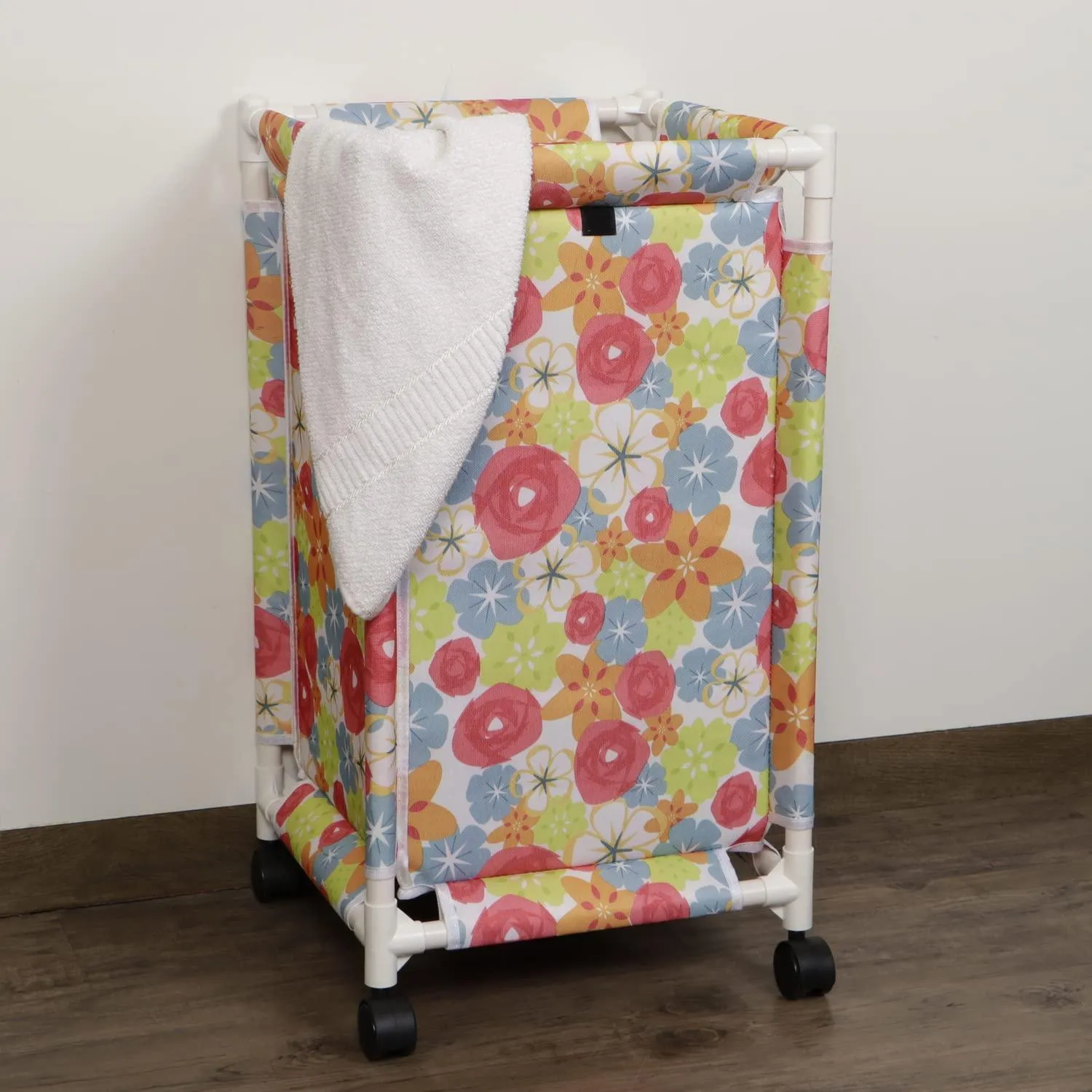 HOKIPO Oxford Fabric Laundry Basket Trolley With Wheels - 65x35x35 cm, Multicolor