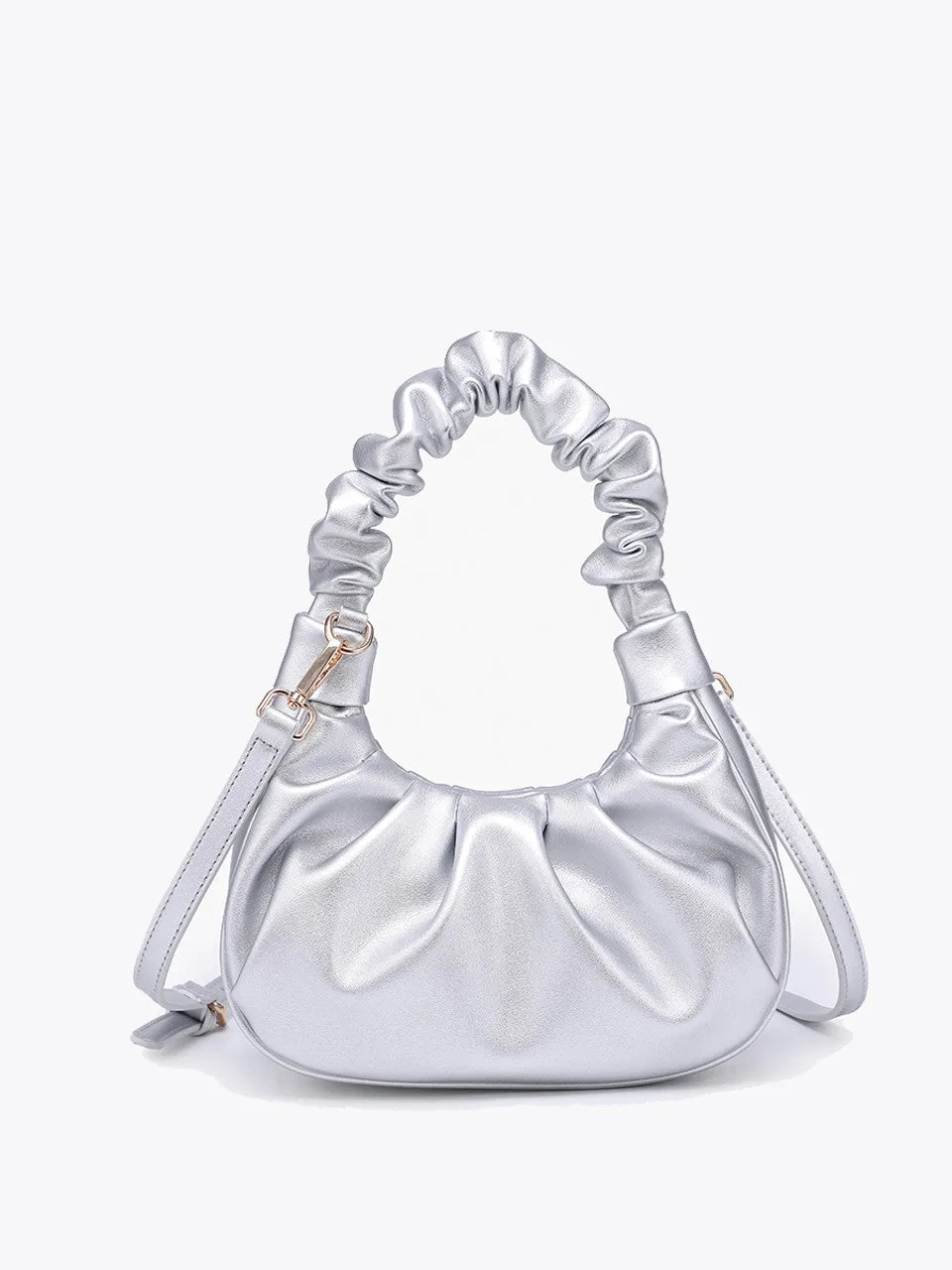 Jen & Co. Berkley Ruched Shoulder Bag in Berkley Silver | Modern Metallic Mini Satchel
