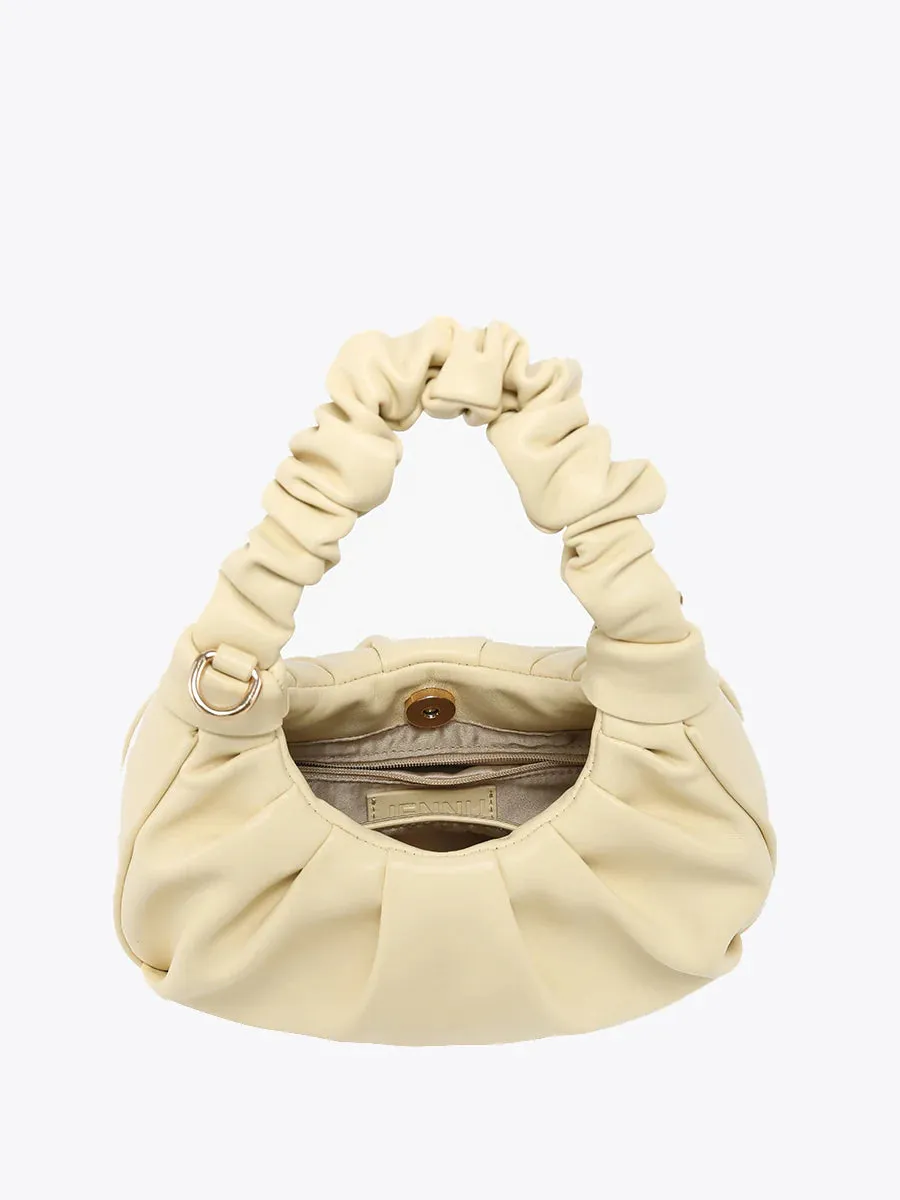 Jen & Co. Berkley Ruched Shoulder Bag in Berkley Silver | Modern Metallic Mini Satchel