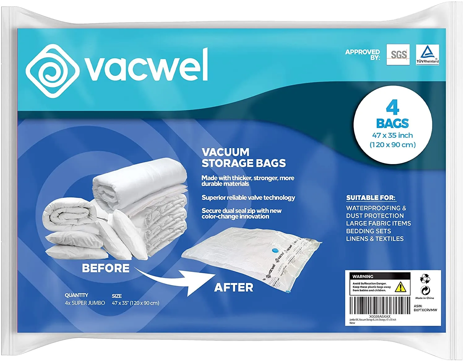 Jumbo XXLarge Vacuum Storage Bags 47 x 35 Space Saver Bag 4x XXLarge Bags