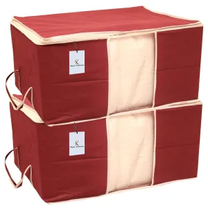 Kuber Industries Non Woven Underbed Rectangular Storage Organiser Set, Extra Large, Maroon (CTSN038), 2 Piece