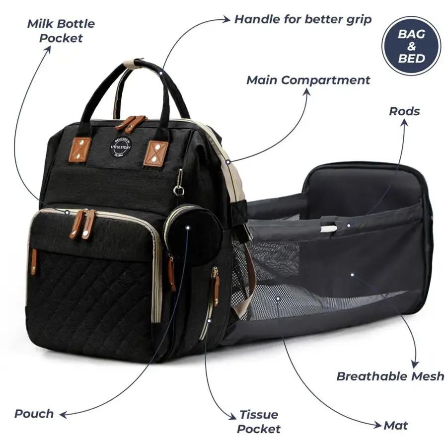 Little Story Diaper Bag with Pacifier Pouch (Black)