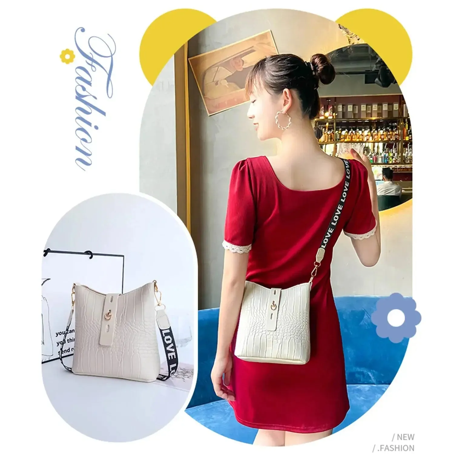 Luxury High Quality Ladies Handbags Crocodile Messenger Bags for Women Bucket Bag Pu Leather Crossbody Shoulder Bag Female