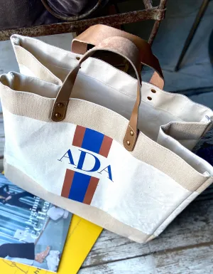 Personalised Stripe Canvas And Leather Shopper