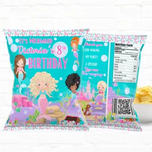 Personalized Little Mermaid Party Favor Treat Bags - Custom Chip Bags