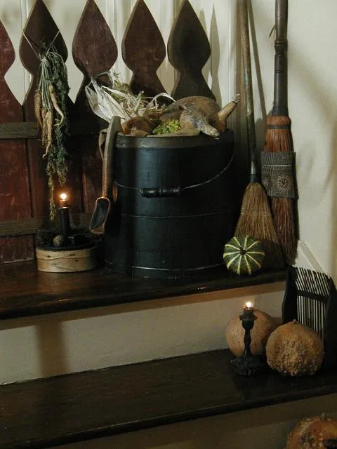 Primitive Staved Bucket Black Paint with Gourds Fabulous for Halloween