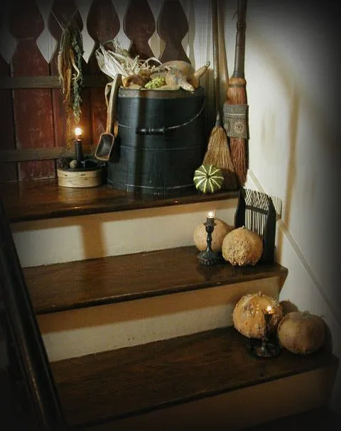 Primitive Staved Bucket Black Paint with Gourds Fabulous for Halloween