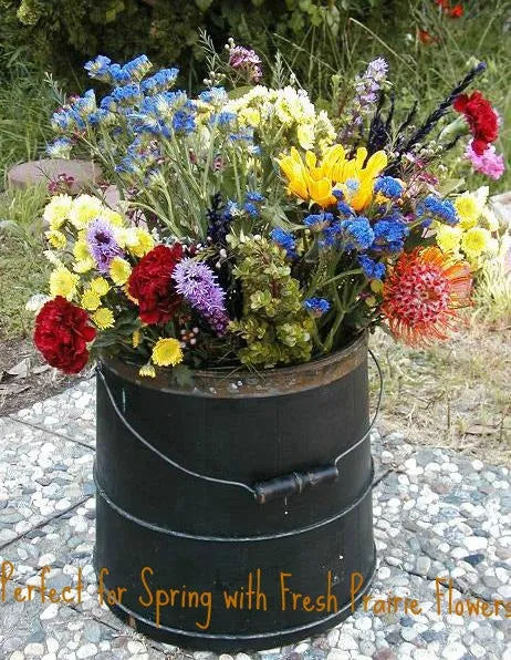 Primitive Staved Bucket Black Paint with Gourds Fabulous for Halloween