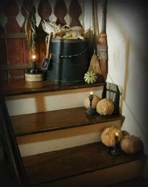 Primitive Staved Bucket Black Paint with Gourds Fabulous for Halloween