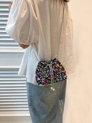 Sequin Faux Pearl Decor bucket Bag