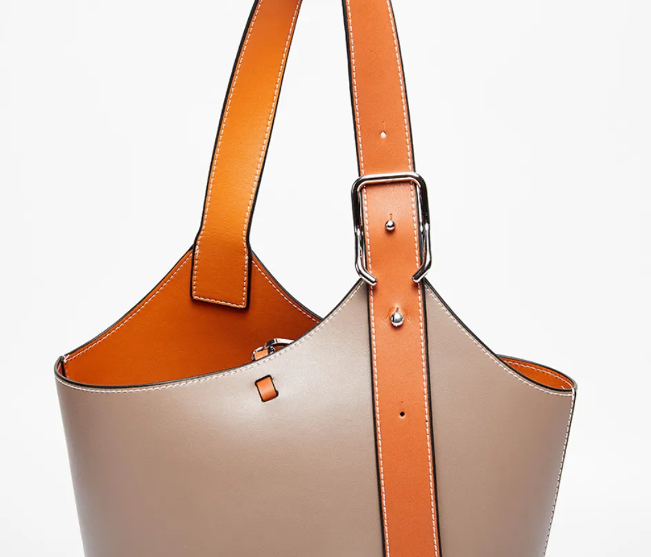 Small Leather Bucket Tote Shopper Bags Purse