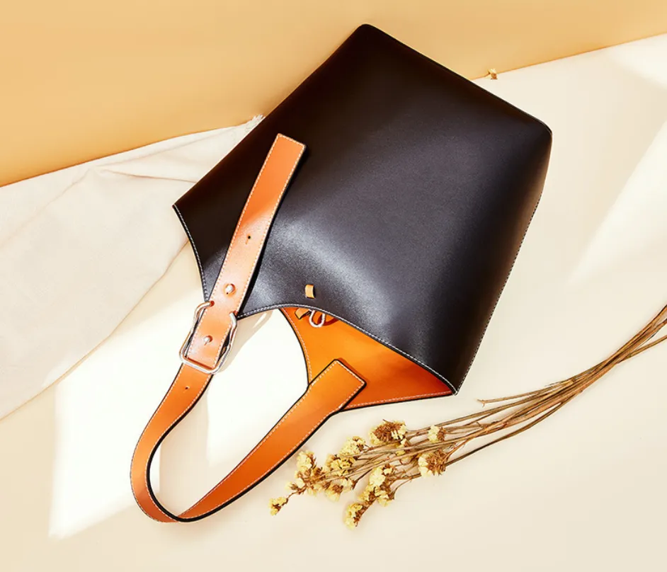 Small Leather Bucket Tote Shopper Bags Purse