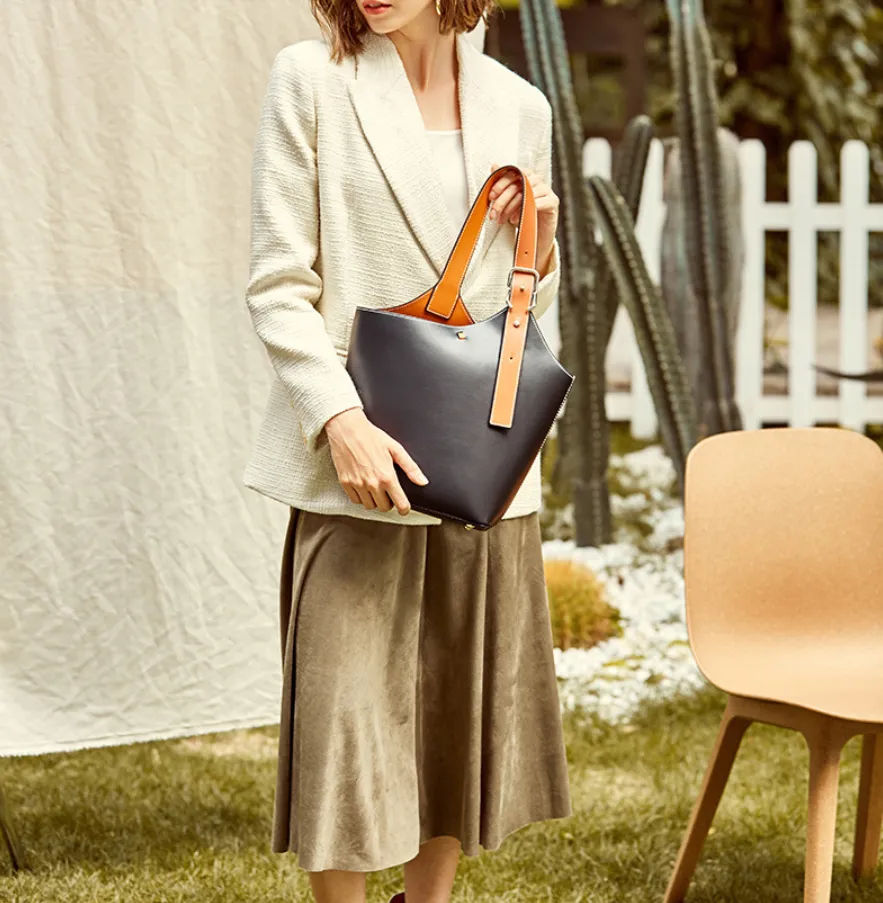 Small Leather Bucket Tote Shopper Bags Purse