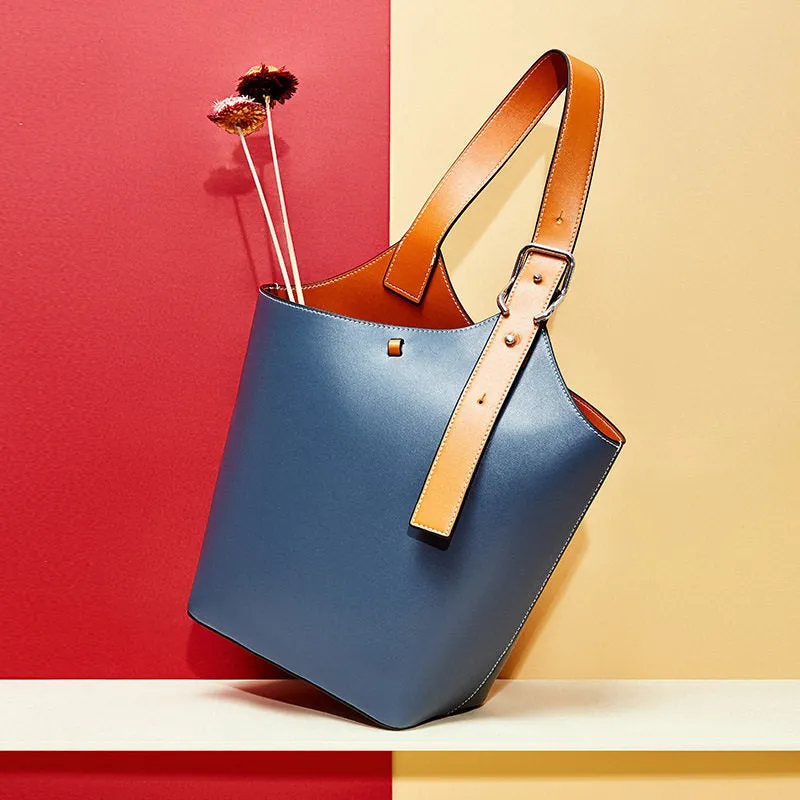Small Leather Bucket Tote Shopper Bags Purse