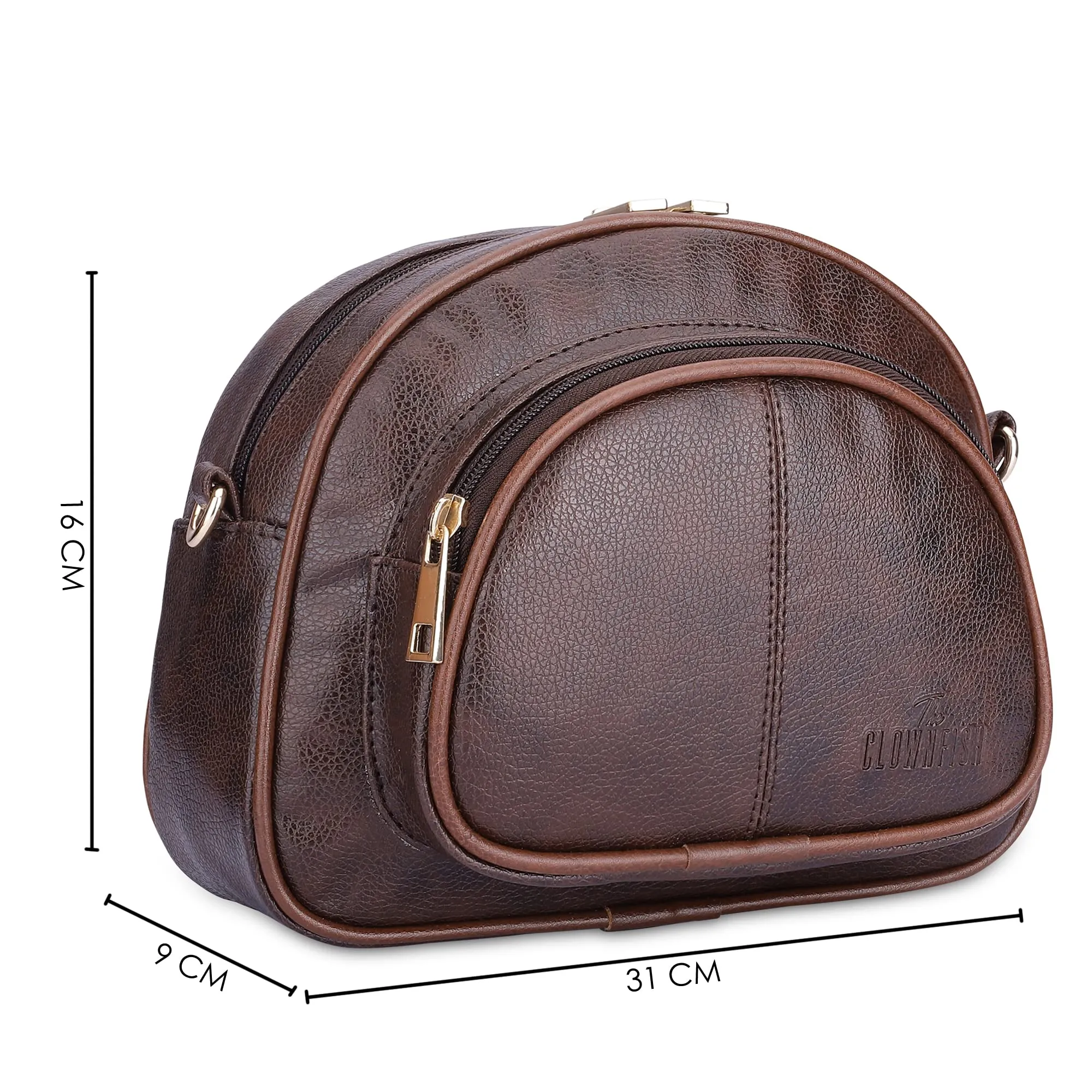 The Clownfish Zoey Faux Leather Waist Bag Travel Pouch Crossbody Sling Bag with Adjustable Belt (Brown)