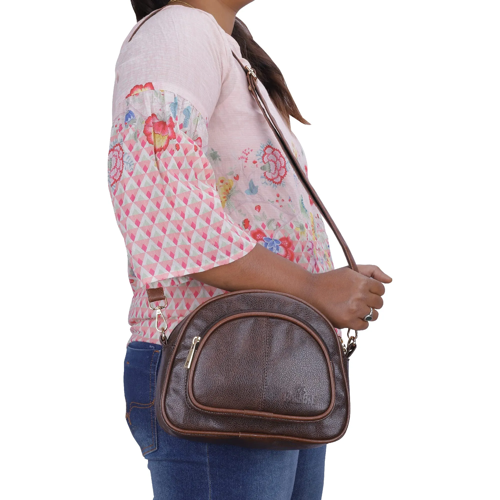 The Clownfish Zoey Faux Leather Waist Bag Travel Pouch Crossbody Sling Bag with Adjustable Belt (Brown)
